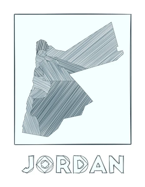 Carte croquis de Jordanie Carte dessinée à la main en niveaux de gris du pays Régions remplies de rayures de hachure — Image vectorielle