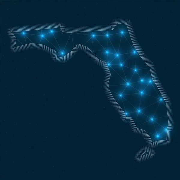 Florida network map Abstract geometric map of the us state Digital connections and — Wektor stockowy