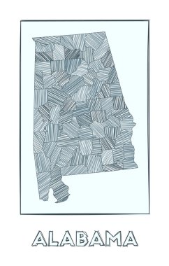 Alabama 'nın eskiz haritası ABD devletinin el haritası Haşhaş dolu bölgeleri