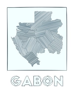Gabon Gri Ölçek 'in çizim haritası ülkenin el haritası hachure çizgileriyle dolu bölgeler