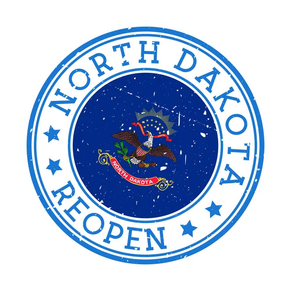 North Dakota Reopening Stamp Round badge of US State with flag of North Dakota Reopening after — Stok Vektör