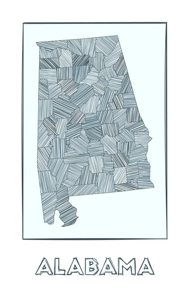 Sketch map of Alabama Grayscale hand drawn map of the us state Filled regions with hachure — Stockvector