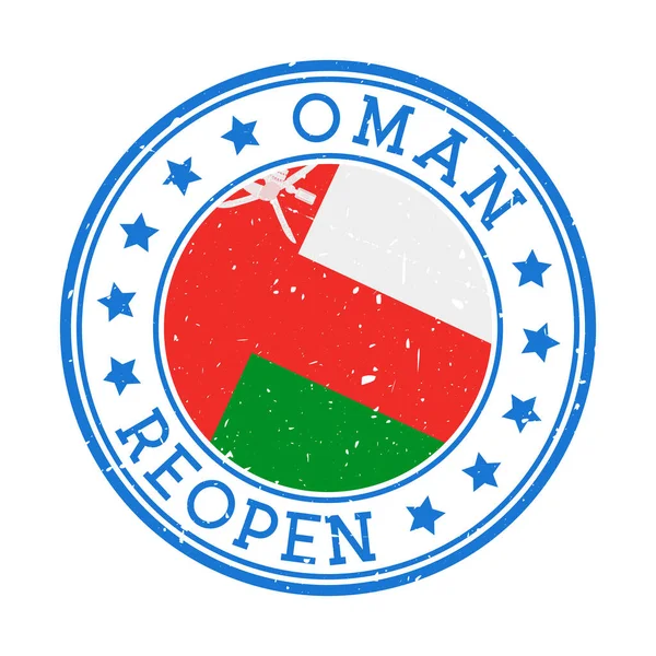Oman Reopening Stamp Round badge of country with flag of Oman Reopening after lockdown sign — Vector de stock
