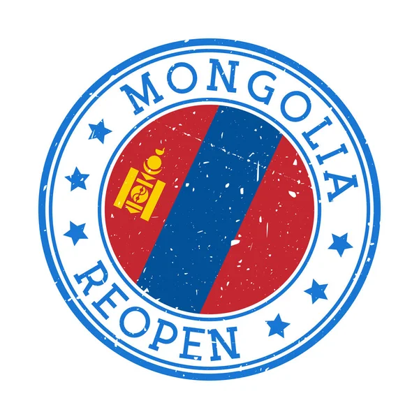 Mongolia Reopening Stamp Round badge of country with flag of Mongolia Reopening after lockdown —  Vetores de Stock