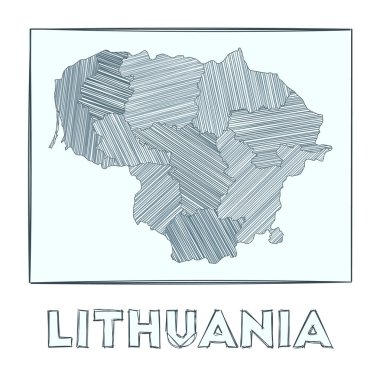 Litvanya 'nın kroki haritası ülkenin el çizimi haritası hachure ile dolu bölgeler