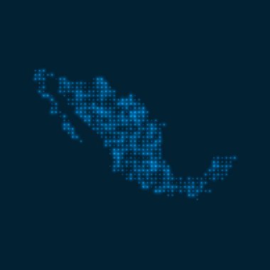 Mexico dotted glowing map Shape of the country with blue bright bulbs Vector illustration