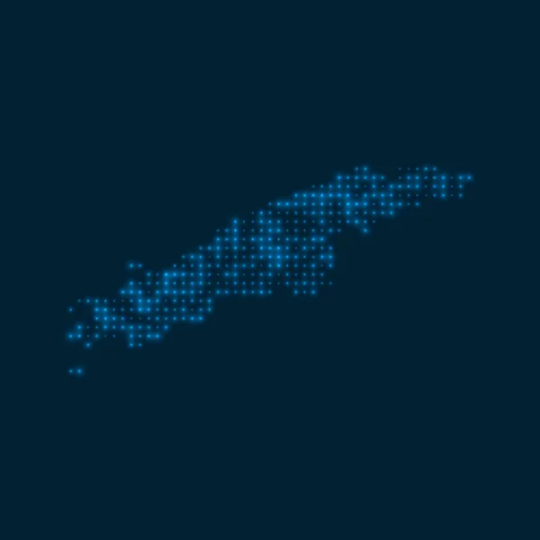 Гідра пунктирна карта світяться Форма острова з синіми яскравими лампочками Векторні ілюстрації — стоковий вектор
