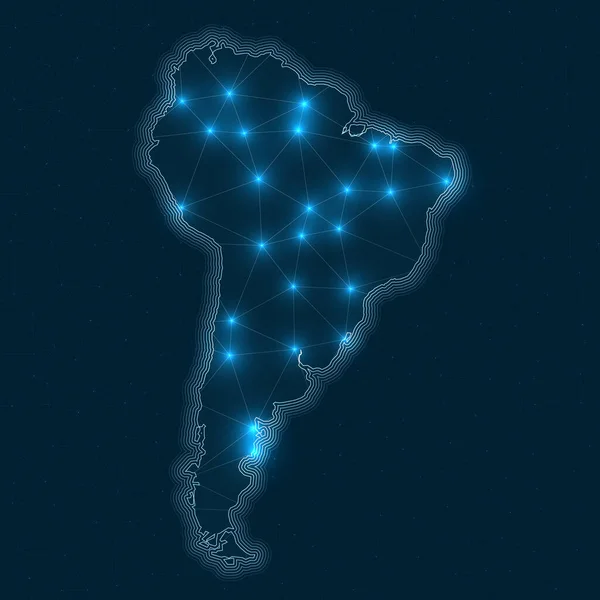South America network map Abstract geometric map of the continent Digital connections and — 스톡 벡터