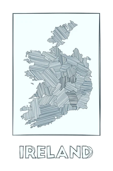 Carte croquis de l'Irlande Carte dessinée à la main en niveaux de gris du pays Régions remplies de rayures de hachure — Image vectorielle