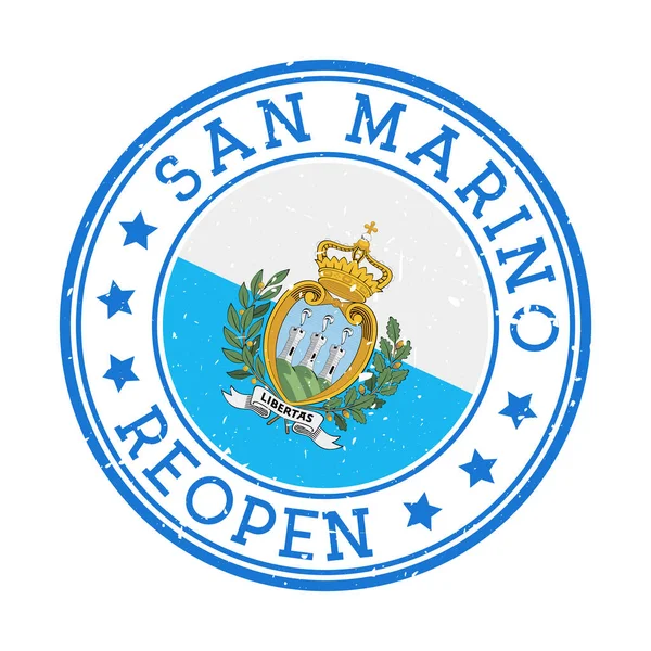 San Marino Heropening Stempel Ronde badge van het land met vlag van San Marino Heropening na — Stockvector