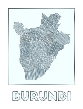 Burundi Gri Ölçek 'in çizim haritası ülkenin el haritası hachure çizgileriyle dolu bölgeler