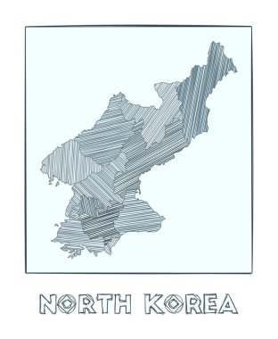 Kuzey Kore 'nin kroki haritası ülkenin el haritası. Bölgeleri hachure ile doldurdu.