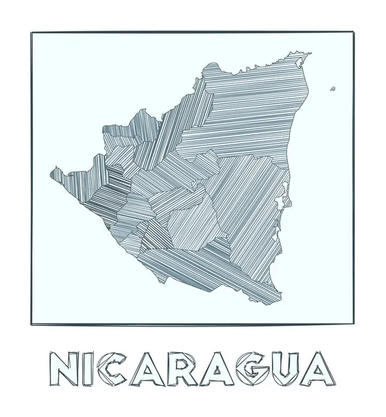 Vázlatos térkép Nicaragua Szürke skála kézzel rajzolt térképe az ország Töltve régiók hachure — Stock Vector