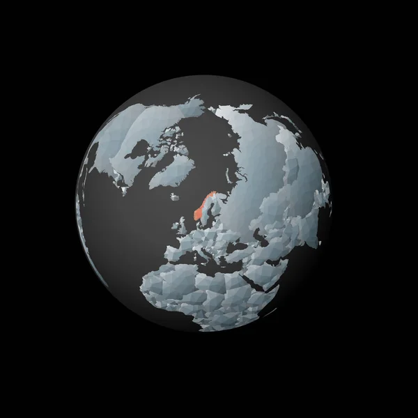 Low poly globe centered to Norway Red polygonal country on the globe Satellite view of Norway — Vector de stock