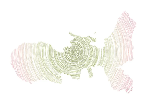 同心円で満たされたエルバ地図島の形をしたスケッチスタイルの円ベクトル — ストックベクタ