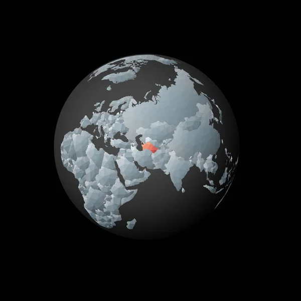 Low poly globe centered to Turkmenistan Red polygonal country on the globe Satellite view of — Stok Vektör