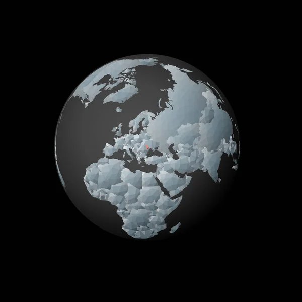 Low poly globe centered to Moldova Red polygonal country on the globe Satellite view of Moldova — Stockový vektor