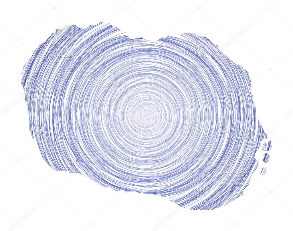 Rarotonga map filled with concentric circles Sketch style circles in shape of the island Vector