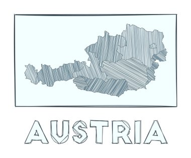 Sketch map of Austria Grayscale hand drawn map of the country Filled regions with hachure stripes