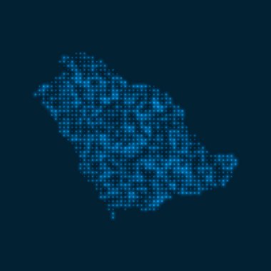 Suudi Arabistan, ülkenin parlak haritasını mavi parlak ampullerle, Vektör illüstrasyonuyla noktaladı