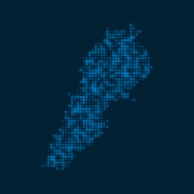 Lübnan, mavi parlak ampuller Vektör illüstrasyonuyla ülkenin ışıldayan haritasını noktaladı