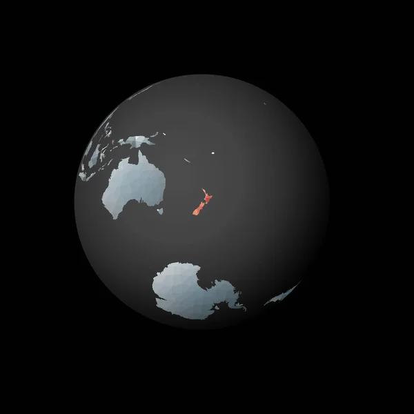 Низкий поли-глобус с центром в Новой Зеландии Красная многоугольная страна на земном шаре — стоковый вектор