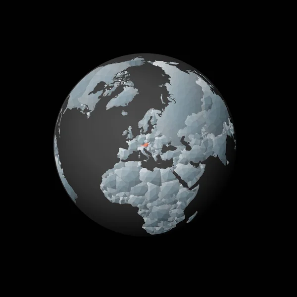Низкий поли глобус с центром в Австрии Красная многоугольная страна на земном шаре Спутниковый вид Австрии — стоковый вектор
