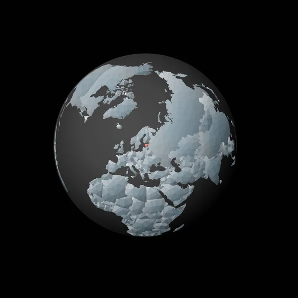 Низкий полигональный земной шар с центром в Эстонии Красная многоугольная страна на земном шаре Спутниковый вид Эстонии — стоковый вектор