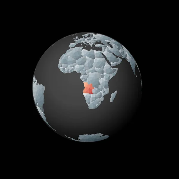 Low poly globe centered to Angola Red polygonal country on the globe Satellite view of Angola — Stockvektor