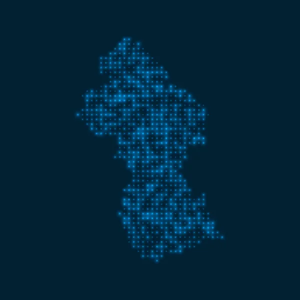 Guyana pontozott izzó térkép Alakja az ország kék fényes izzók Vektor illusztráció — Stock Vector