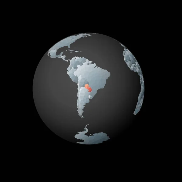 Low poly globe centered to Paraguay Red polygonal country on the globe Satellite view of Paraguay —  Vetores de Stock