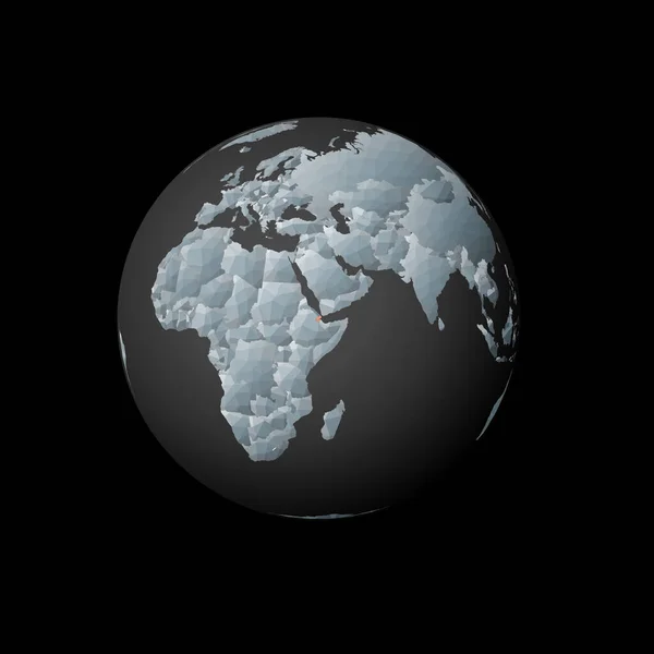 Low poly globe centered to Djibouti Red polygonal country on the globe Satellite view of Djibouti — Vetor de Stock