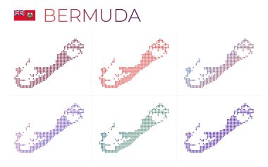 Bermuda noktalı harita, Bermuda Haritası 'nı noktalı stil ile belirledi. Adanın sınırları güzelliklerle dolu.