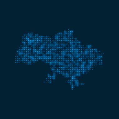 Ukrayna, mavi parlak ampuller Vektör illüstrasyonuyla ülkenin parlayan haritası