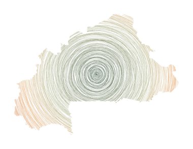 Eş merkezli dairelerle dolu Burkina Faso haritası ülke şeklinde çizim tarzı daireler çiziyor