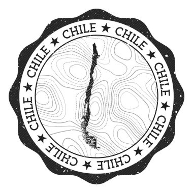 Chile outdoor stamp Round sticker with map of country with topographic isolines Vector