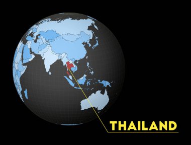 Mavi dünya haritası olan Tayland 'da Uydu dünya görüşü merkezi vurgulandı