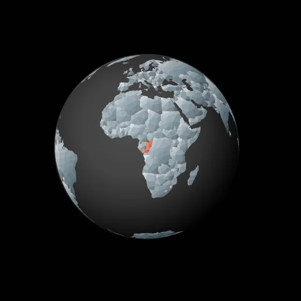 Kongo 'nun uydu görüntüsünde Kongo Kırmızı çokgen ülkesine odaklı düşük poli küresi — Stok Vektör