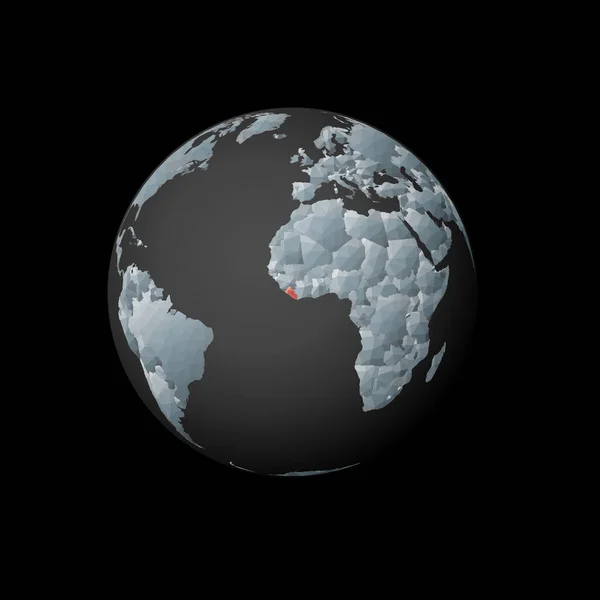 Low poly globe centered to Liberia Red polygonal country on the globe Satelitní pohled na Libérii — Stockový vektor