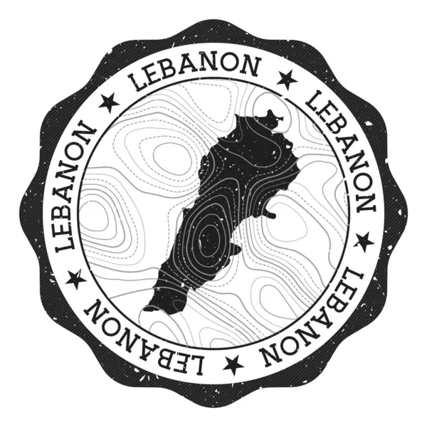 Lebanon outdoor stamp Round sticker with map of country with topographic isolines Vector — Vetor de Stock