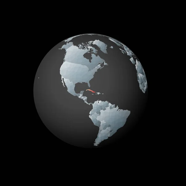 Low poly globe centered to Cuba Red polygonal country on the globe Satelitní pohled na Kubu — Stockový vektor