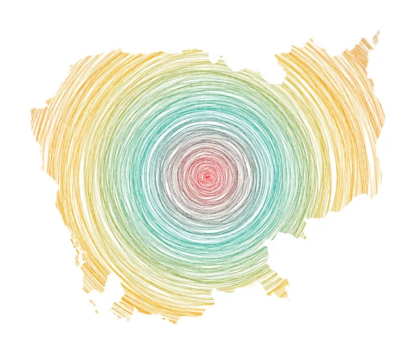 Καμπότζη χάρτη γεμάτο με ομόκεντρους κύκλους Sketch στυλ κύκλους σε σχήμα της χώρας Διάνυσμα — Διανυσματικό Αρχείο