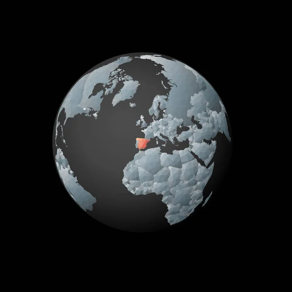 Low poly globe centered to Spain Red polygonal country on the globe Satellite view of Spain — Wektor stockowy