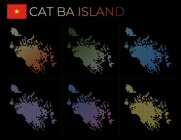 Cat Ba Island dotted map set Map of Cat Ba Island in dotted style Borders of the island filled — Image vectorielle