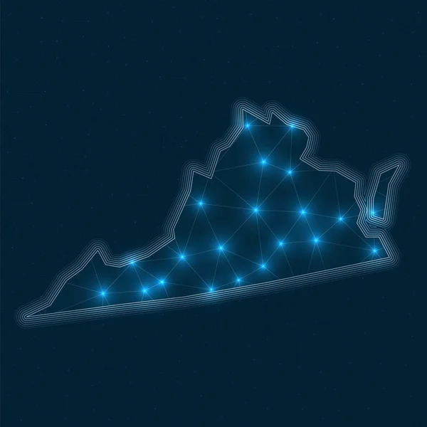 Virginia netwerkkaart Abstracte geometrische kaart van de Amerikaanse staat Digitale verbindingen en — Stockvector