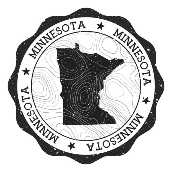 Minnesota carimbo ao ar livre adesivo redondo com mapa de nós estado com isolados topográficos Vector — Vetor de Stock