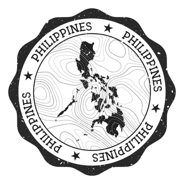 Filipinas sello exterior Pegatina redonda con mapa del país con aislamientos topográficos Vector — Vector de stock