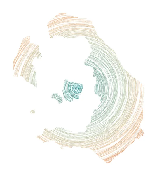 Карта Санторіні, заповнена концентричними колами Начерк кола у формі острова Вектор — стоковий вектор