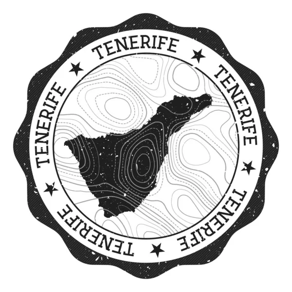 Tenerife outdoor stamp Round sticker with map of island with topographic isolines Vector — Stok Vektör