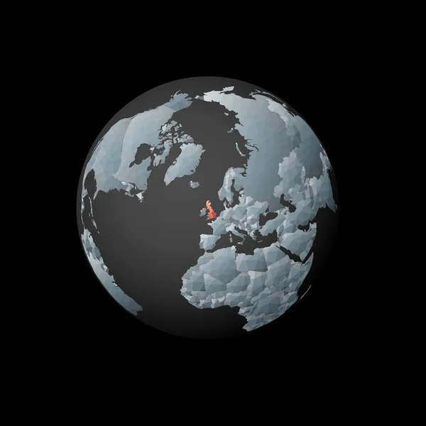 Low poly globe centered to United Kingdom Red polygonal country on the globe Satellite view of — Vettoriale Stock